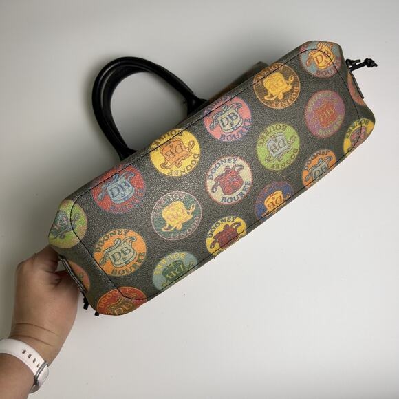 Dooney and Bourke Mini Bag Italian Leather Coated Cotton Colorful All Over Logo - Picture 11 of 11